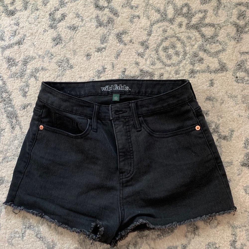 Black denim mom shorts